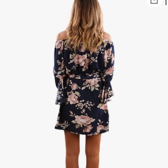 Blue Floral Dress with sash - Picture 2 of 4